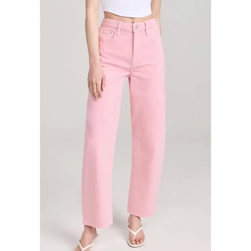 FRAME Long Barrel High Rise Denim Jeans Washed Dusty Pink Wide Leg Womens 26